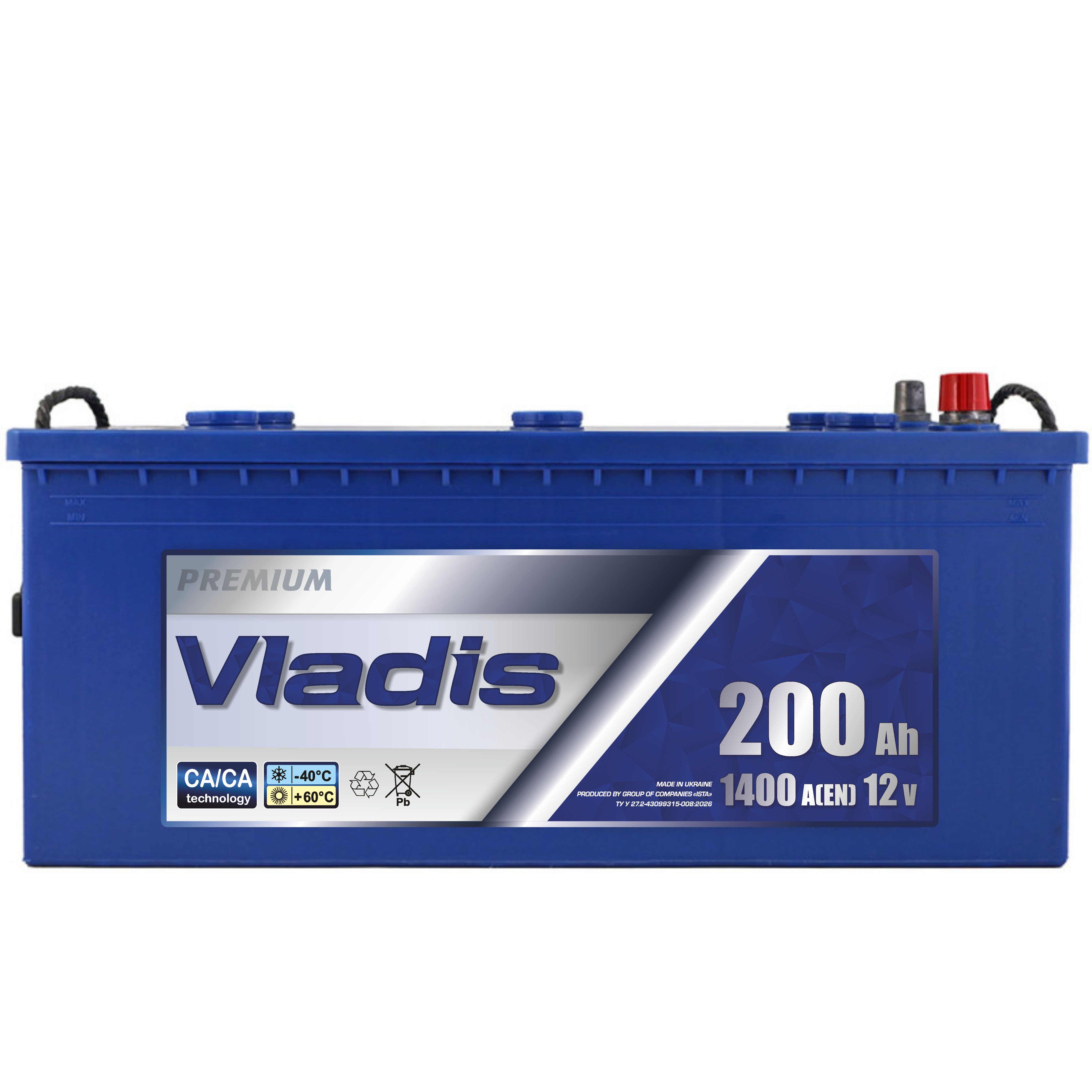 Акумулятор VLADIS PREMIUM 6СТ - 200Аh, 1400A, плюс зліва (L+), 513x223x223мм
